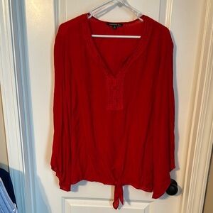 Zac & Rachel Red 3/4 Sleeve Tie Front Blouse
